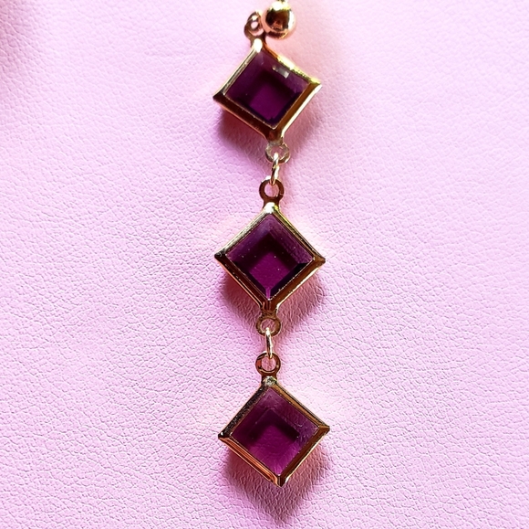 VTG AVON Glamorous Amethyst Colored Dangle Earrings - EVC - Picture 7 of 8